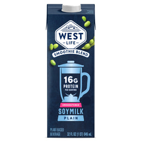 West Life Smoothie Blend Soy Milk unsweetened 32oz pack6 pantry storage for shelf-stable convenience.