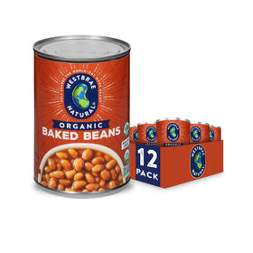 Westbrae Natural baked beans in a 16oz can, gluten-free and plant-based protein.