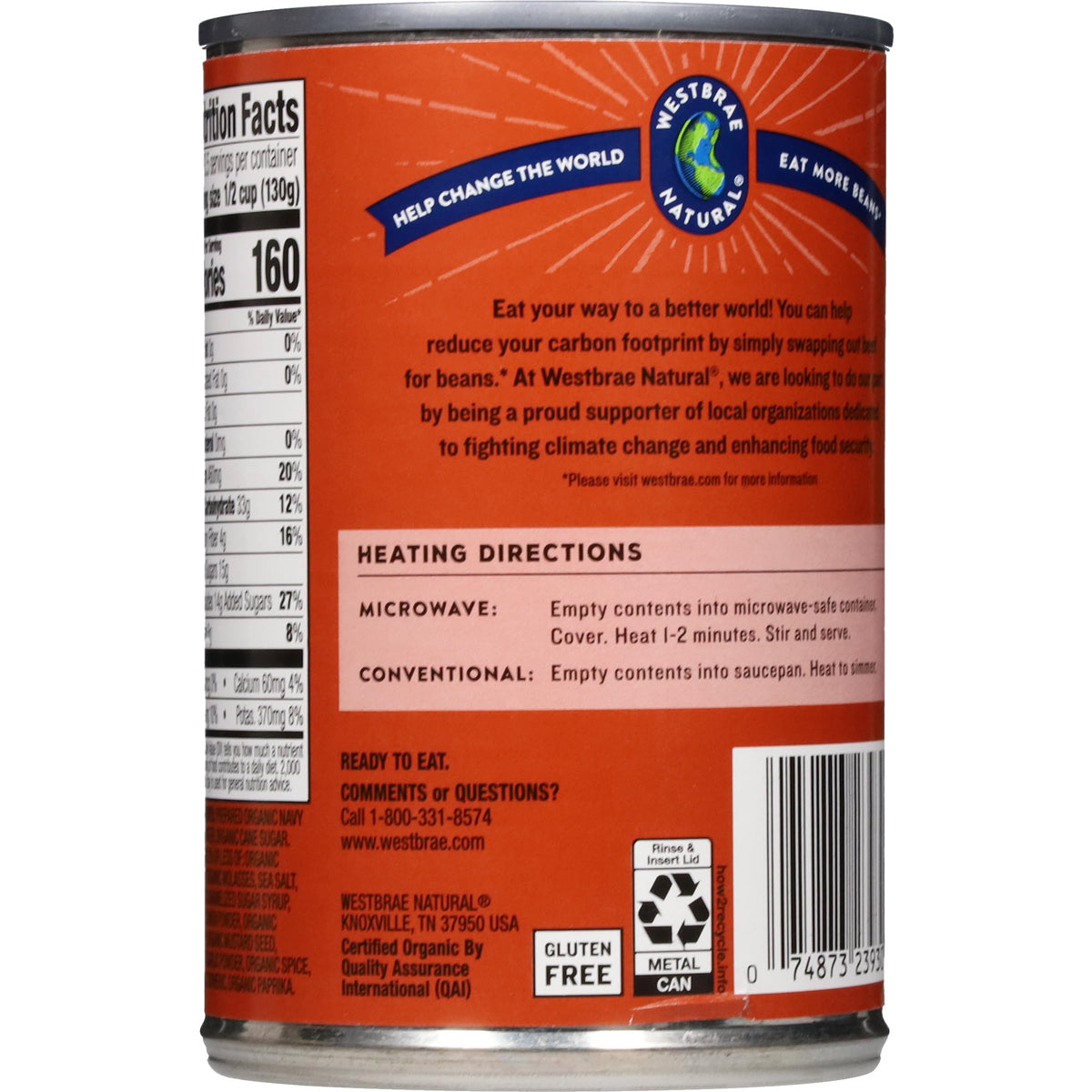 Westbrae Natural organic beans close-up showing organic and non-GMO status.