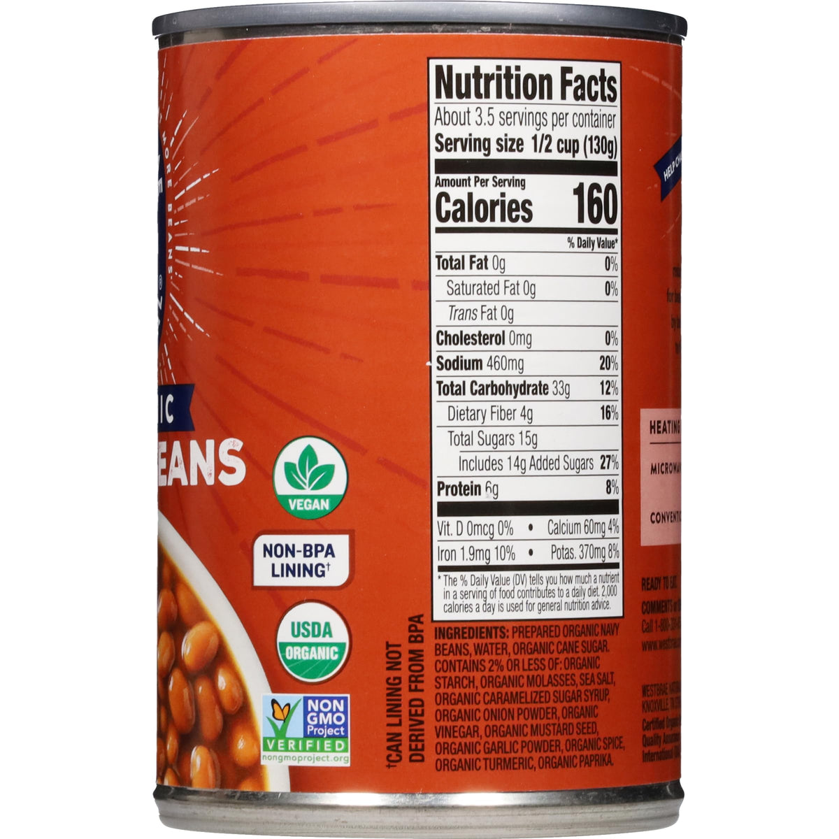 Westbrae Natural 16oz pack with recyclable cans, eco-friendly choice.