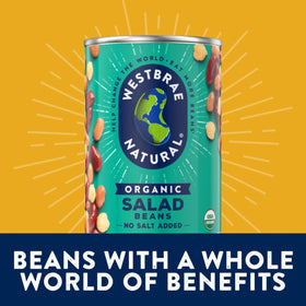 Close-up of Westbrae Natural Salad Beans label showing organic packaging.