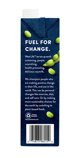 West Life Organic Soy Milk packaging highlighting organic, non-GMO attributes