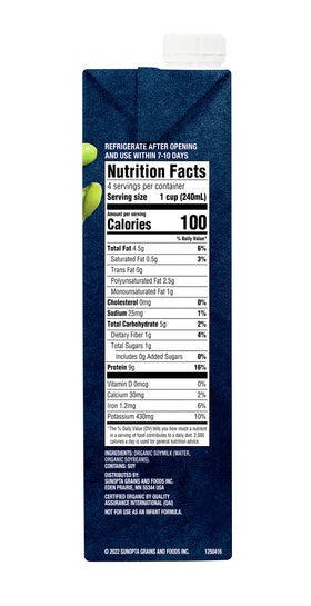 Nutrition panel shows 9g protein per serving on West Life Soy Milk