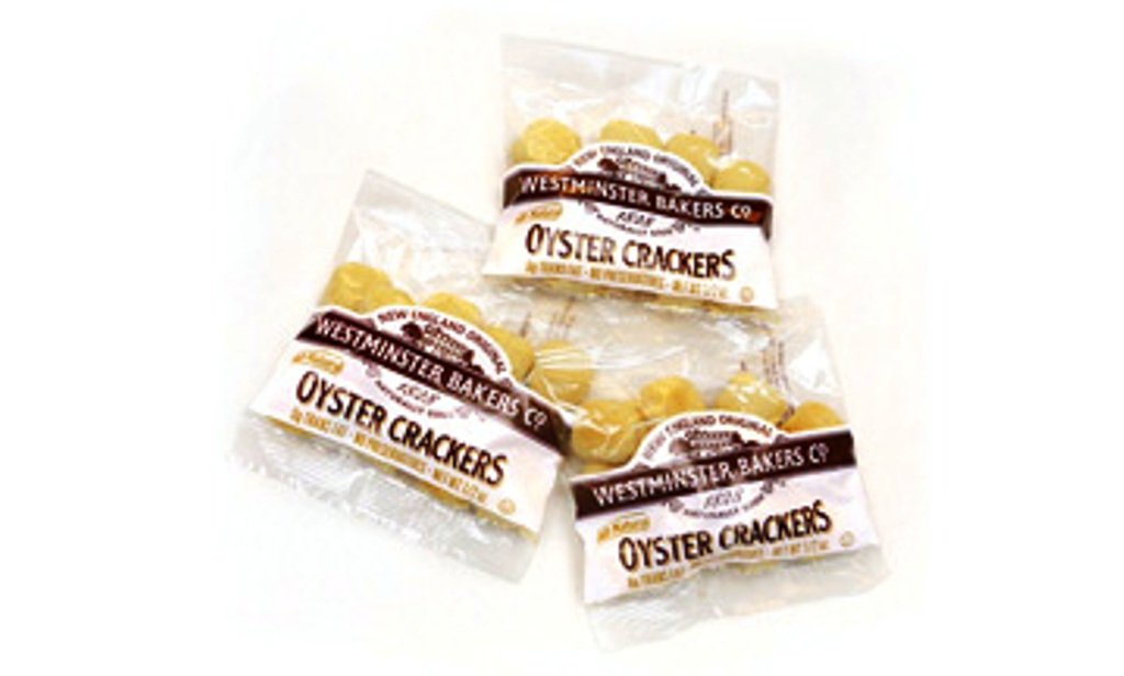 Westminister Bakers all-natural oyster crackers in a 150-pack, perfect for pairing with soups or toppings.