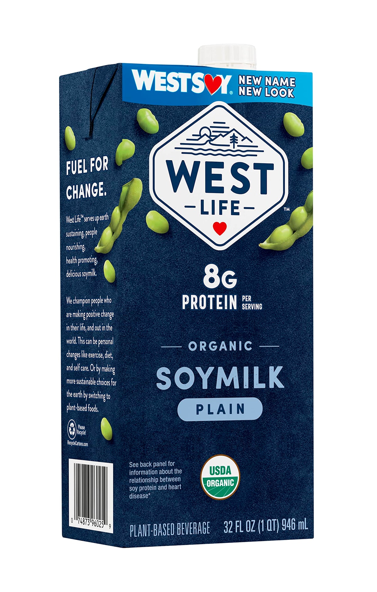 8g protein per serving is highlighted on the West Life Soy Milk label