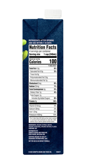 Organic and Non-GMO West Life label on the soy milk carton.