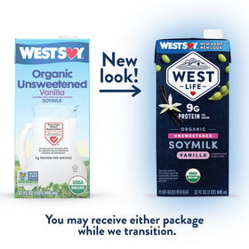 Pouring West Life Soy Milk into a glass for a creamy vanilla taste.