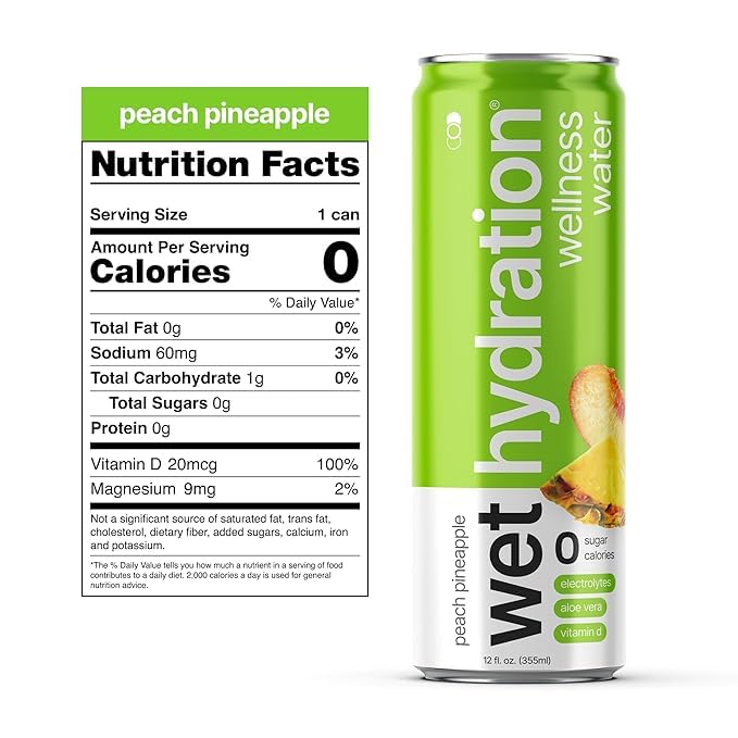 Wet Hydration Peach Pineapple can pour into a glass for quick hydration.