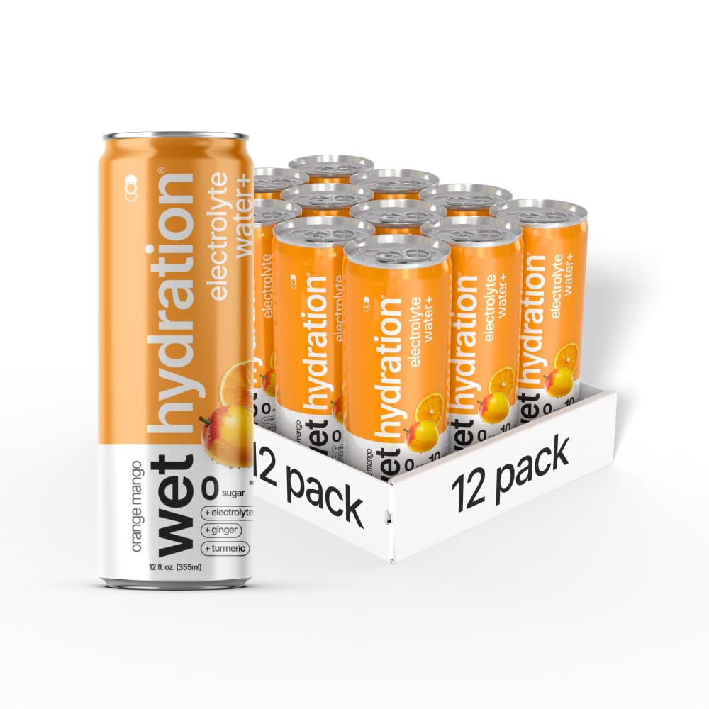 Wet Hydration orange mango ginger turmeric bottle shows vibrant flavor for post-workout refreshment