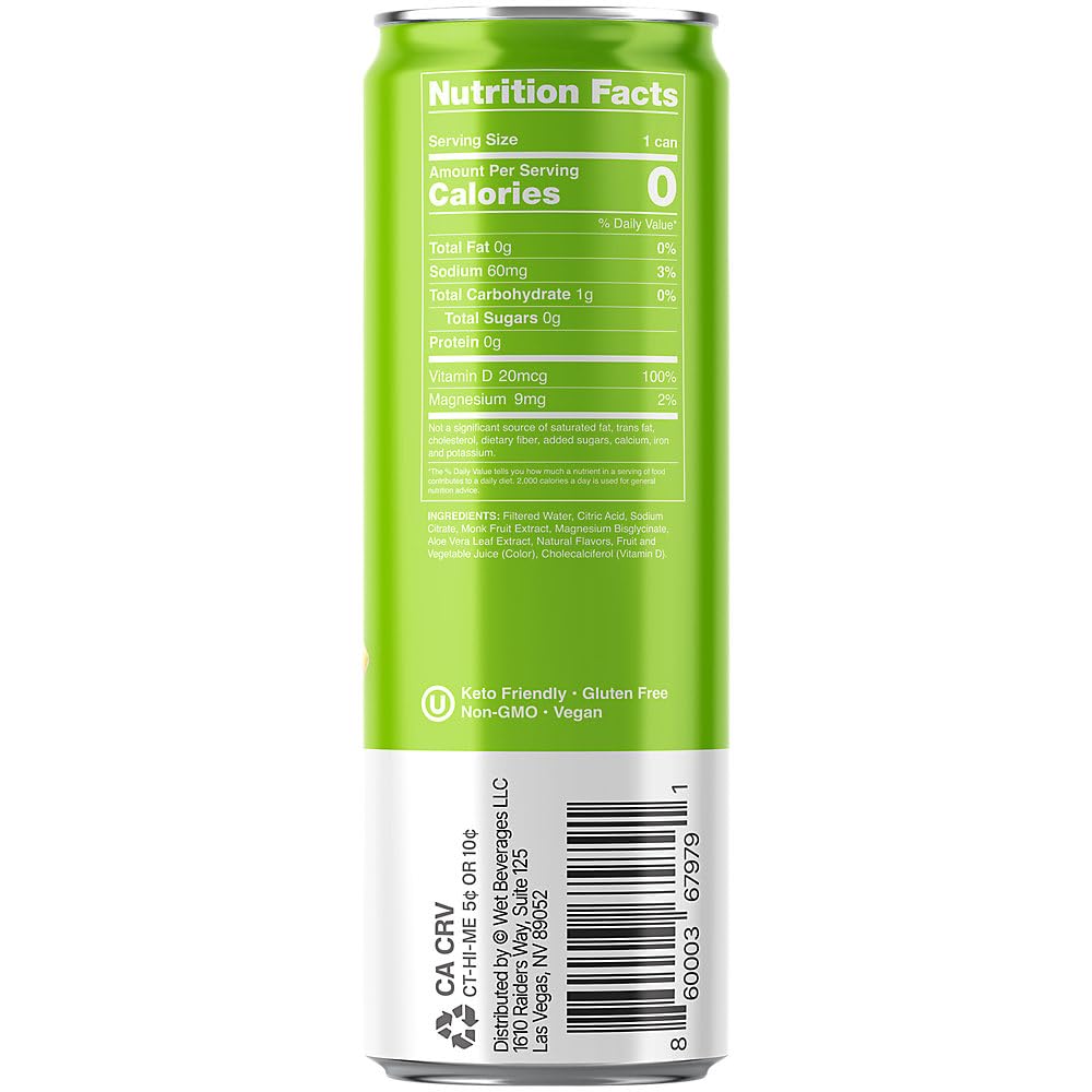Wet Hydration Peach Pineapple can label close-up highlighting natural flavors