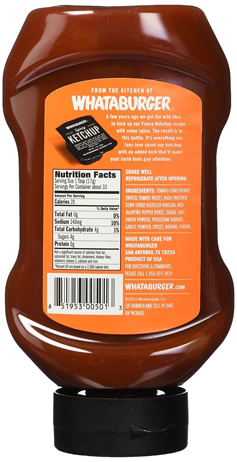 Whataburger Spicy Ketchup 20oz bottle close-up highlighting bold flavor