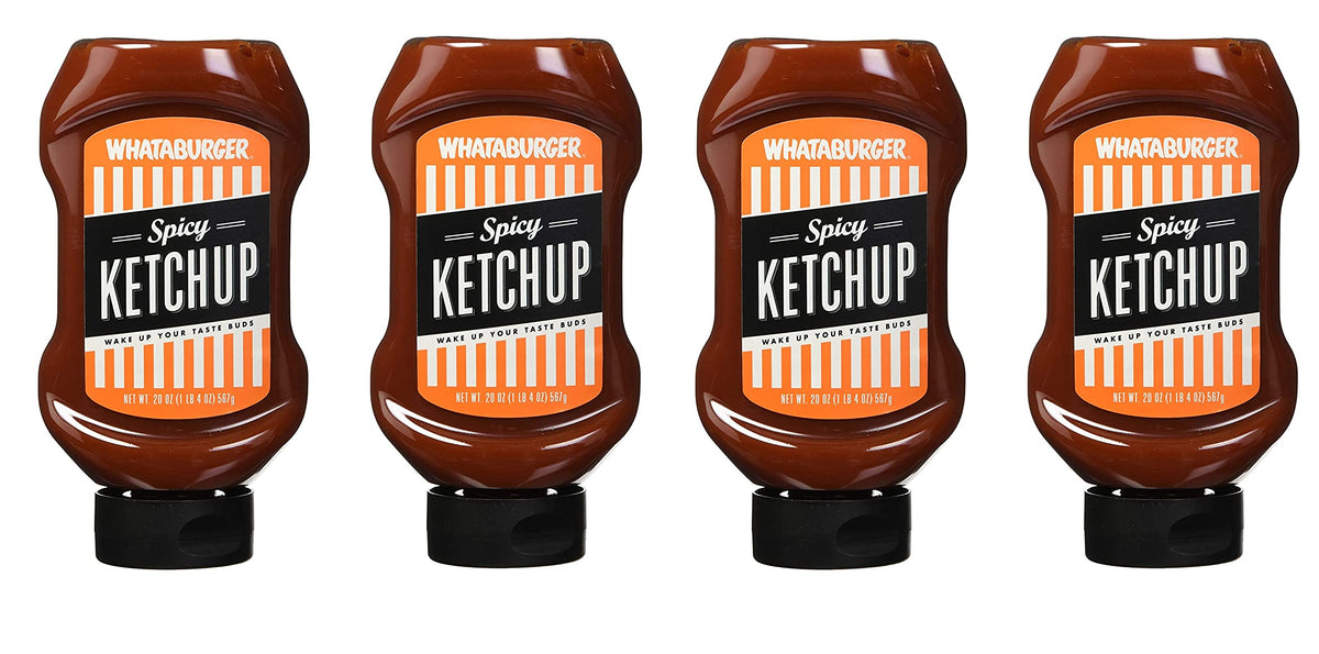 Whataburger Spicy Ketchup 20oz four-pack front view for pantry access