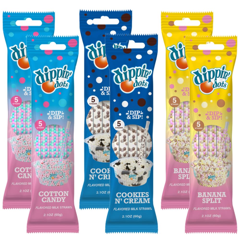 Whatever Brands USA Dippin' Dots cotton candy milk straw pack for kid-friendly snacks.