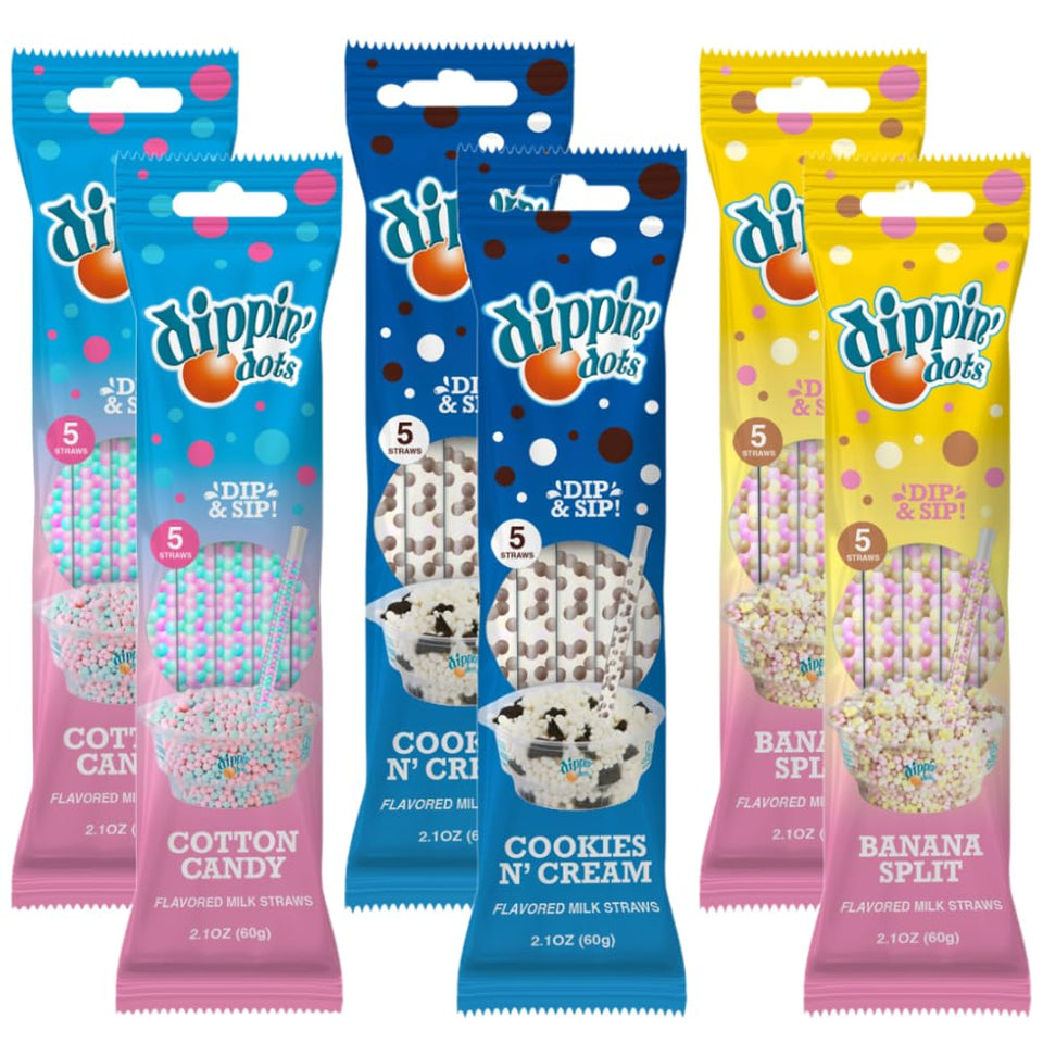 Whatever Brands USA Dippin' Dots cotton candy milk straw pack for kid-friendly snacks.