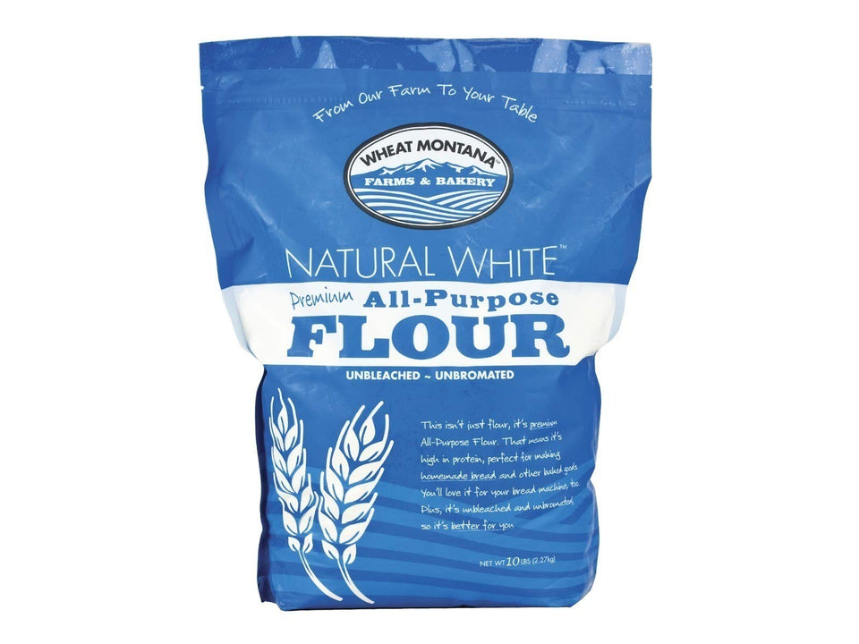 Wheat Montana Natural White All-Purpose Flour 10 lb bag, ideal for breads, cookies, and everyday baking