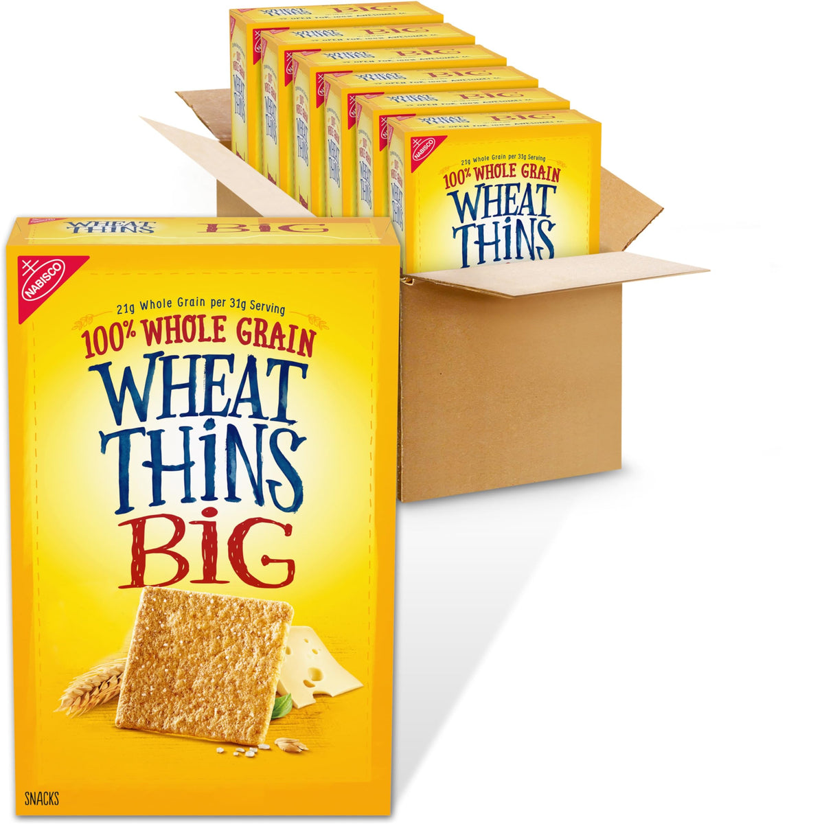 Wheat Thins BIG Snacks whole grain texture close-up mostrando crujido tierno y nutty aroma