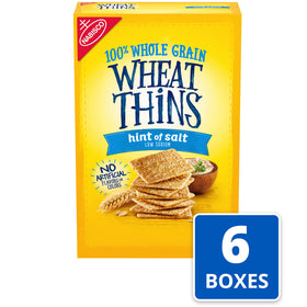 Wheat Thins Hint of Salt crackers closeup highlighting nutty whole grain flavor.