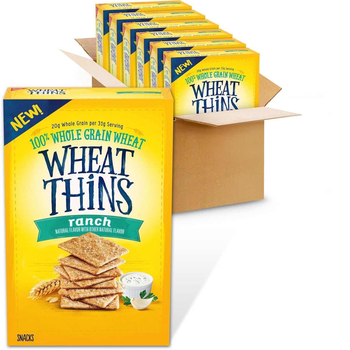 Wheat Thins Ranch Crackers six-box bulk pack for family snacking and entertaining