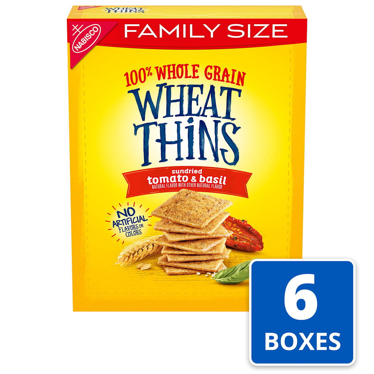 Close-up of Wheat Thins Sundried Tomato & Basil crackers for dipping.
