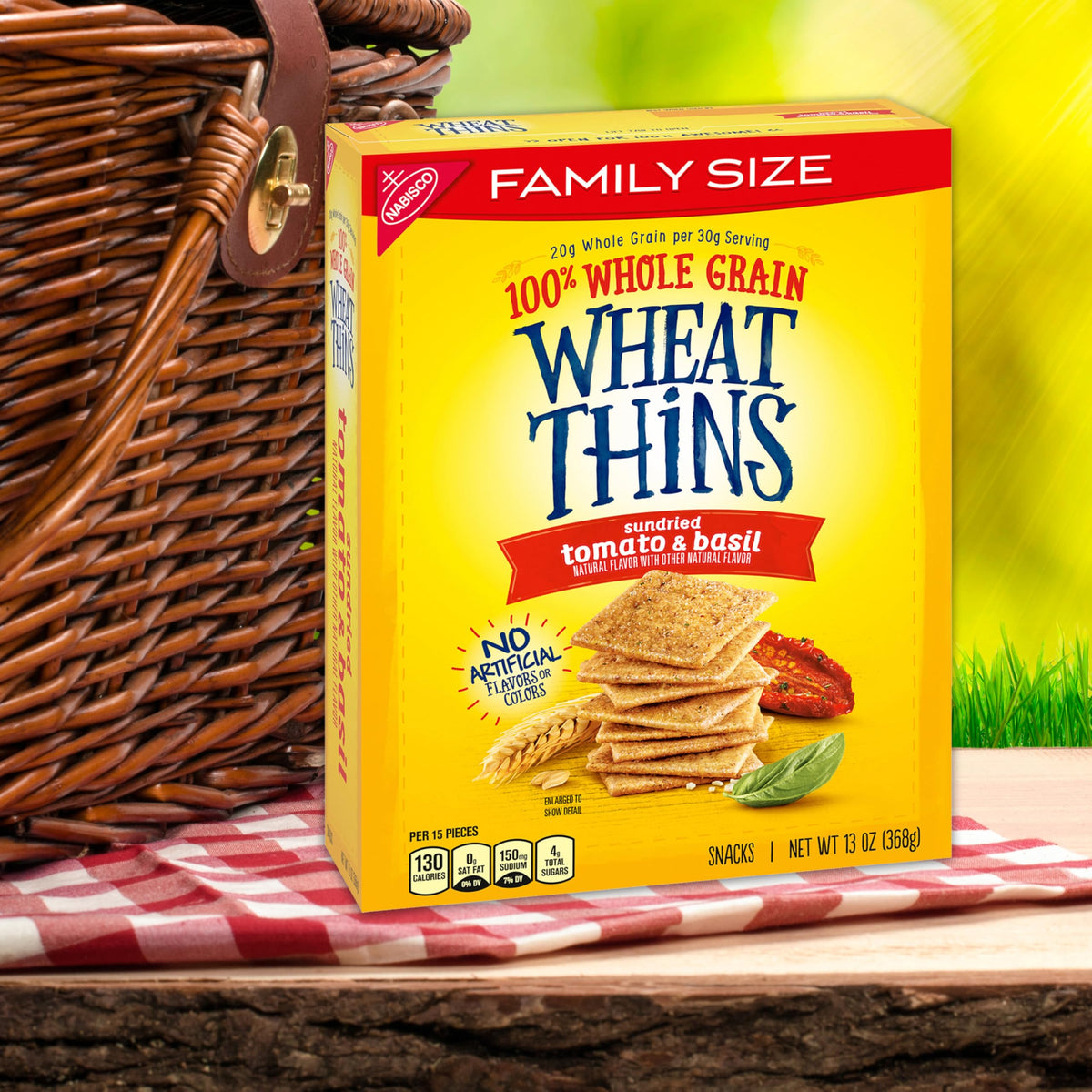 Wheat Thins Sundried Tomato & Basil crackers in a bowl.