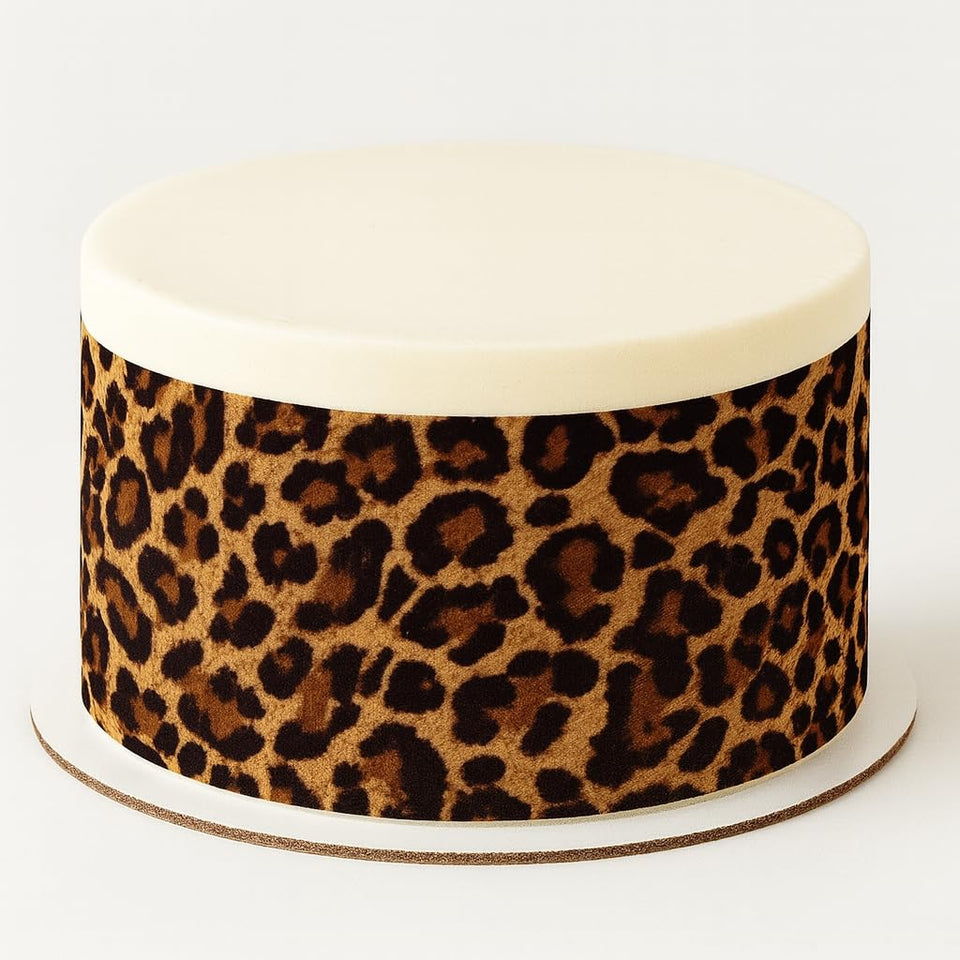 Whimsical Practicality dark leopard edible icing border strip for bold cake decorating.