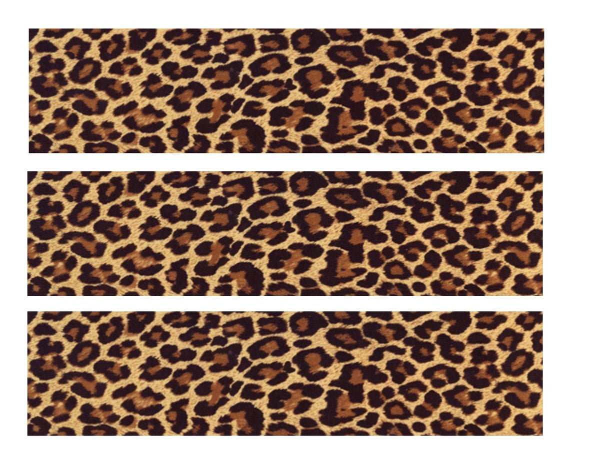 Whimsical Practicality edible cake border strips in leopard print for festive desserts.