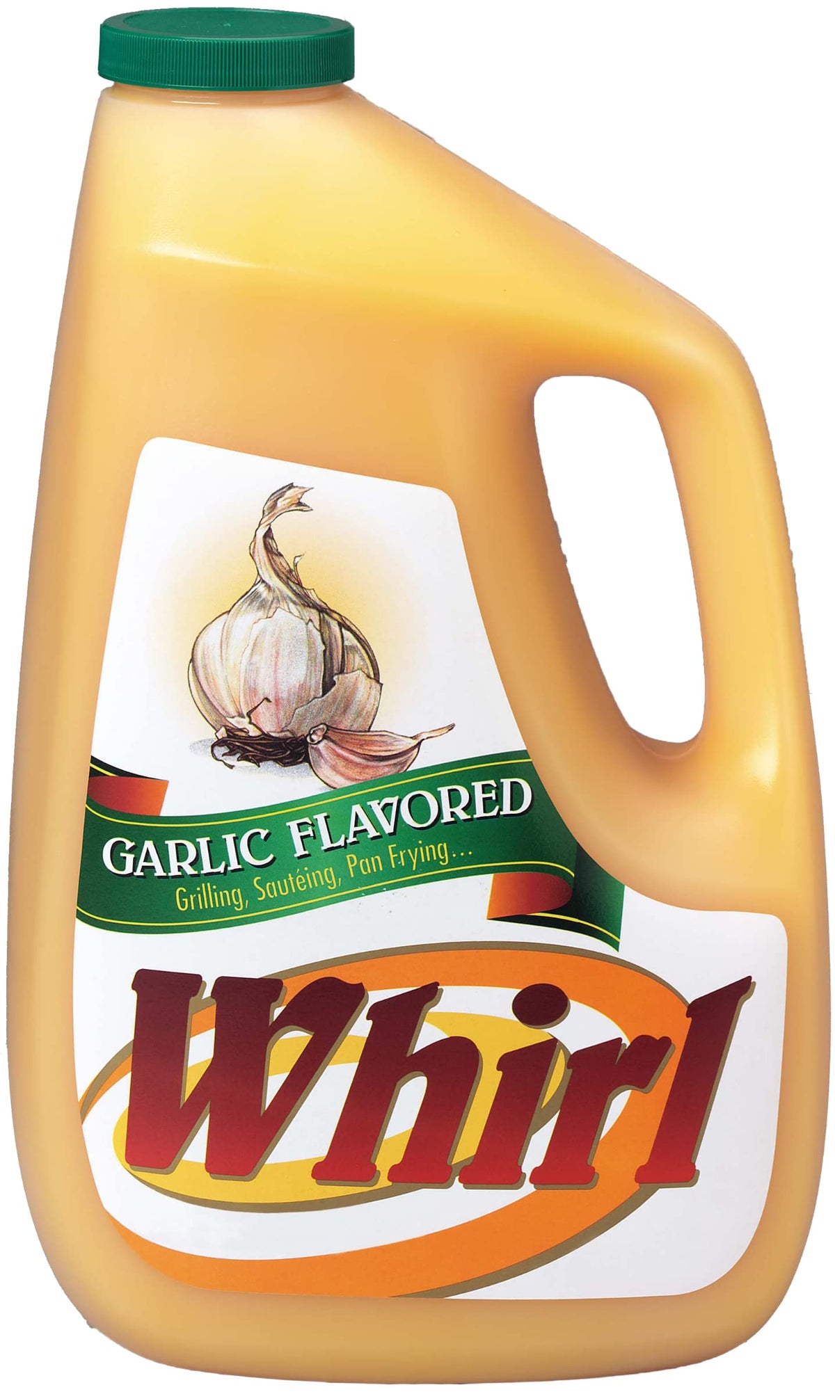 Whirl Garlic Butter Flavor Oil bottle pour, rich garlic butter aroma for cooking