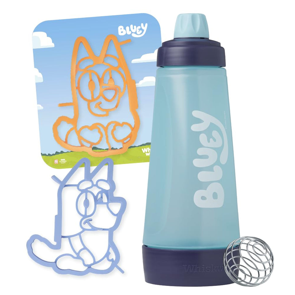 Whiskware Bluey Pancake Art Kit with batter bottle and molds for playful breakfasts