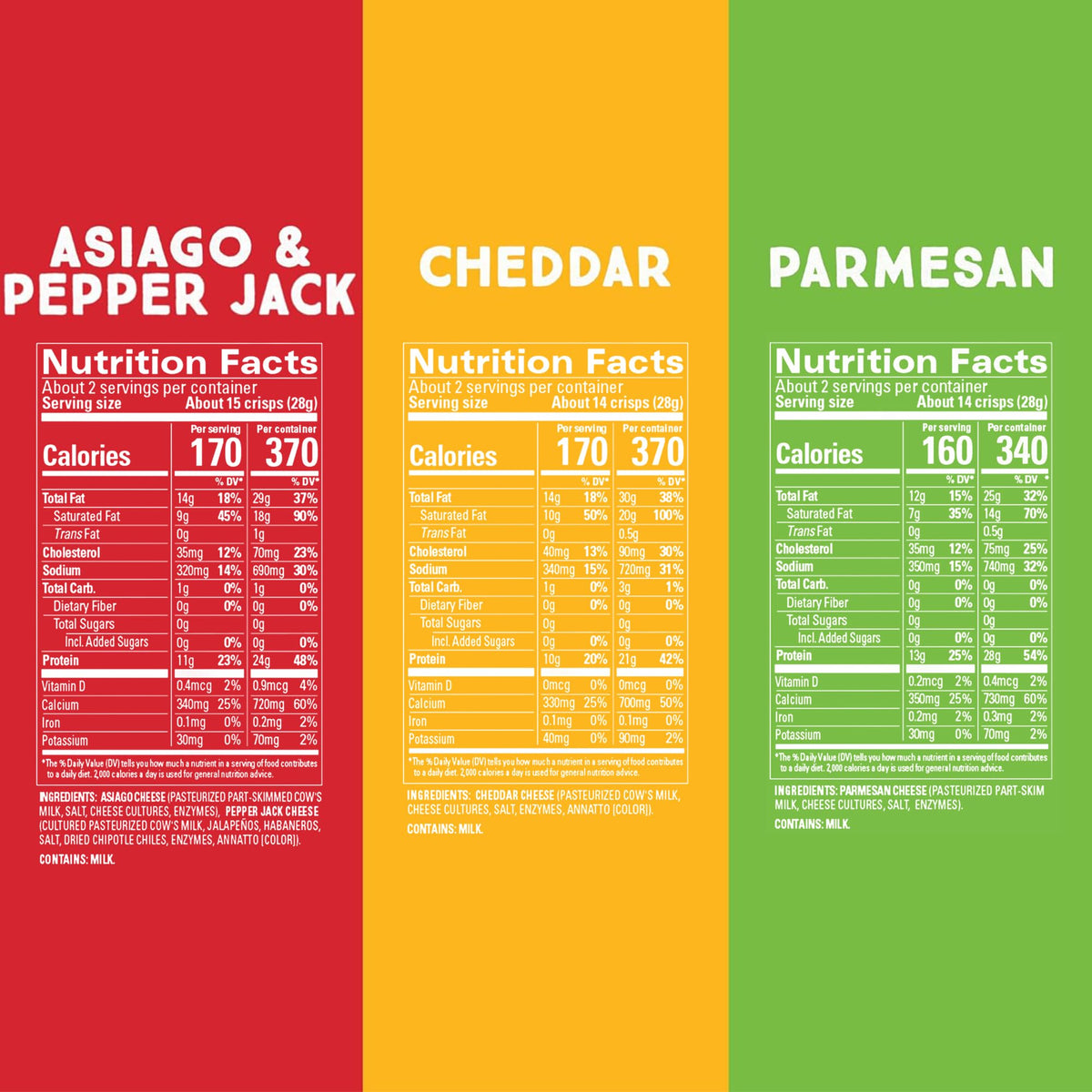 Whisps Cheddar crisps provide bold flavor and protein-rich bite for meals and snacks.