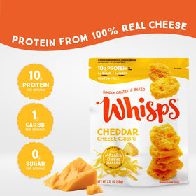 Whisps cheese crisp close-up highlighting crisp texture and rich flavor.