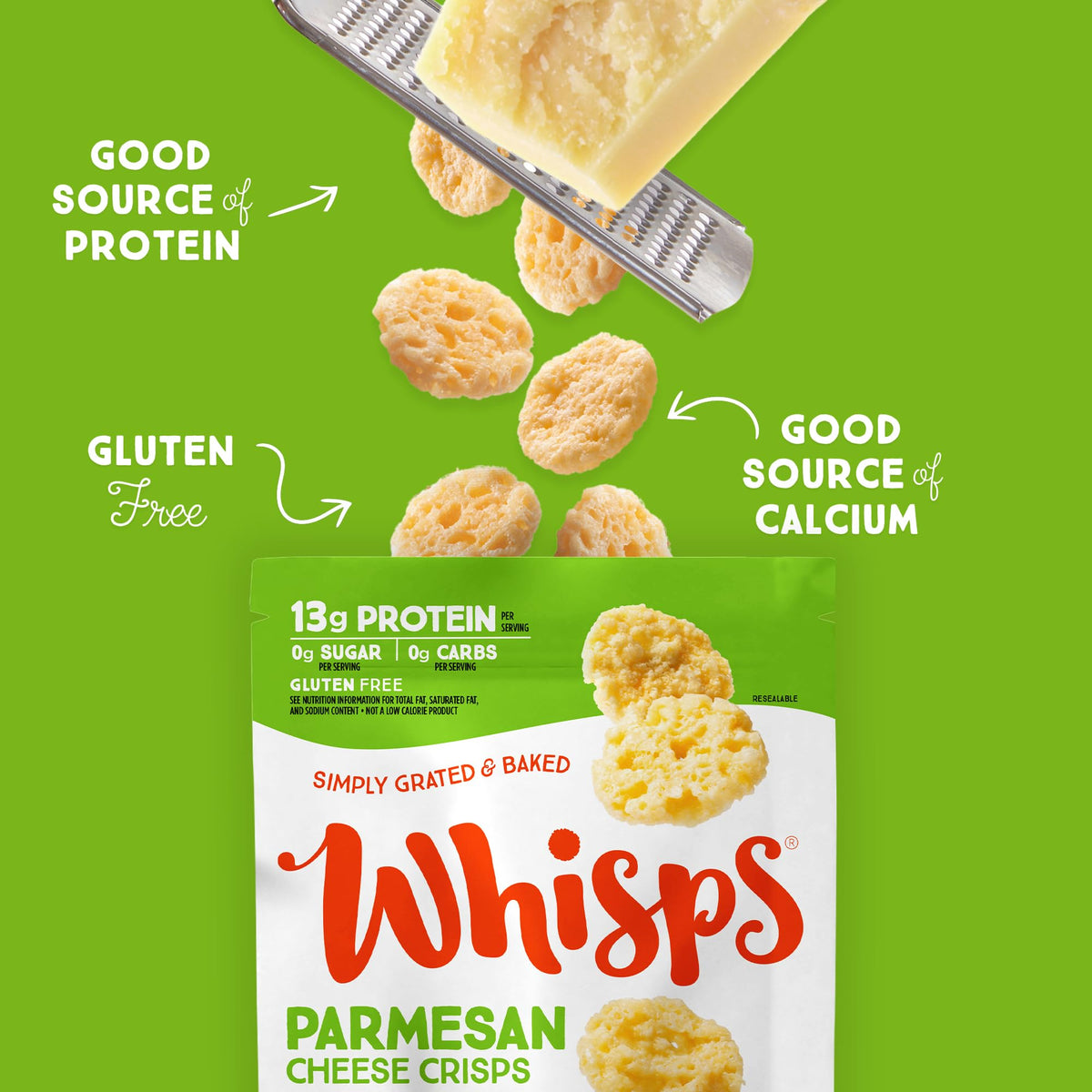 Whisps parmesan crisps on a snack plate highlighting baked crunch.