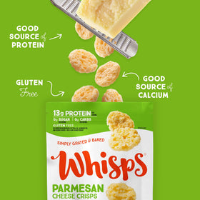Whisps parmesan crisps on a snack plate highlighting baked crunch.