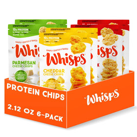 Whisps parmesan crisps 6-pack, protein-packed snack ready to enjoy.