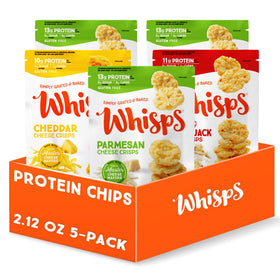 Whisps parmesan crisps pack shown as keto-friendly protein snack