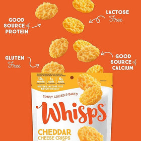 Whisps protein snacks pack showcases convenient, real cheese snacks.