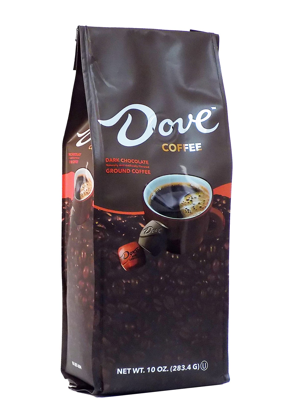White Coffee ground coffee bag, medium roast, Dove dark chocolate flavor, aromatic morning cup