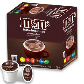 White Coffee milk chocolate hot cocoa pods in an 18-count box for quick indulgence.