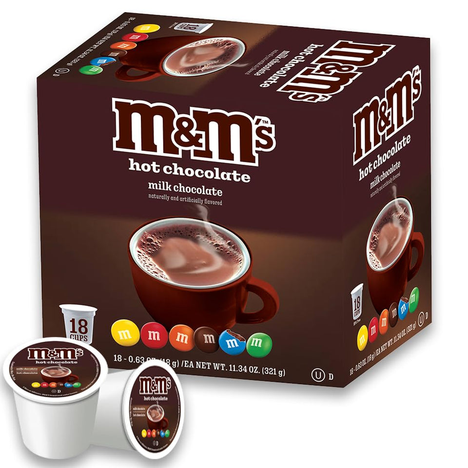 White Coffee milk chocolate hot cocoa pods in an 18-count box for quick indulgence.