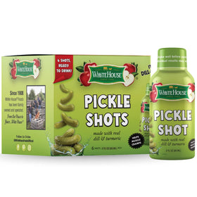 White House Pickle Shots bottle with dill and turmeric for on-the-go hydration