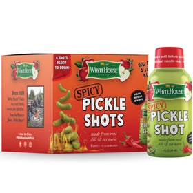 White House Pickle Shots bottle with dill and turmeric for hydration on the go