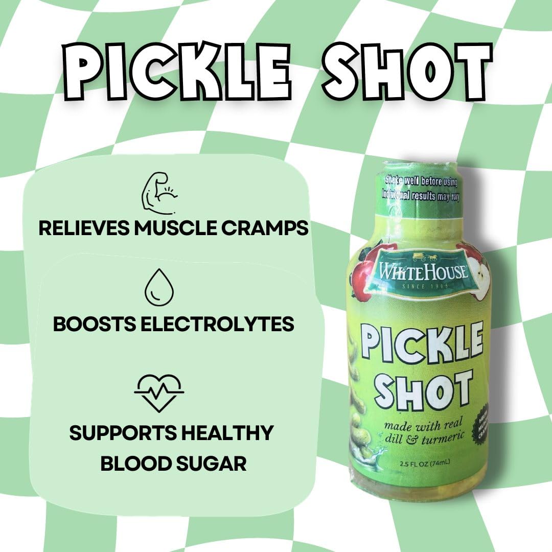 White House Pickle Shots highlighting real dill and turmeric ingredients