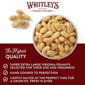 Whitley's hand-crafted crisp Virginia peanuts—close-up of golden, perfect-snack kernels.