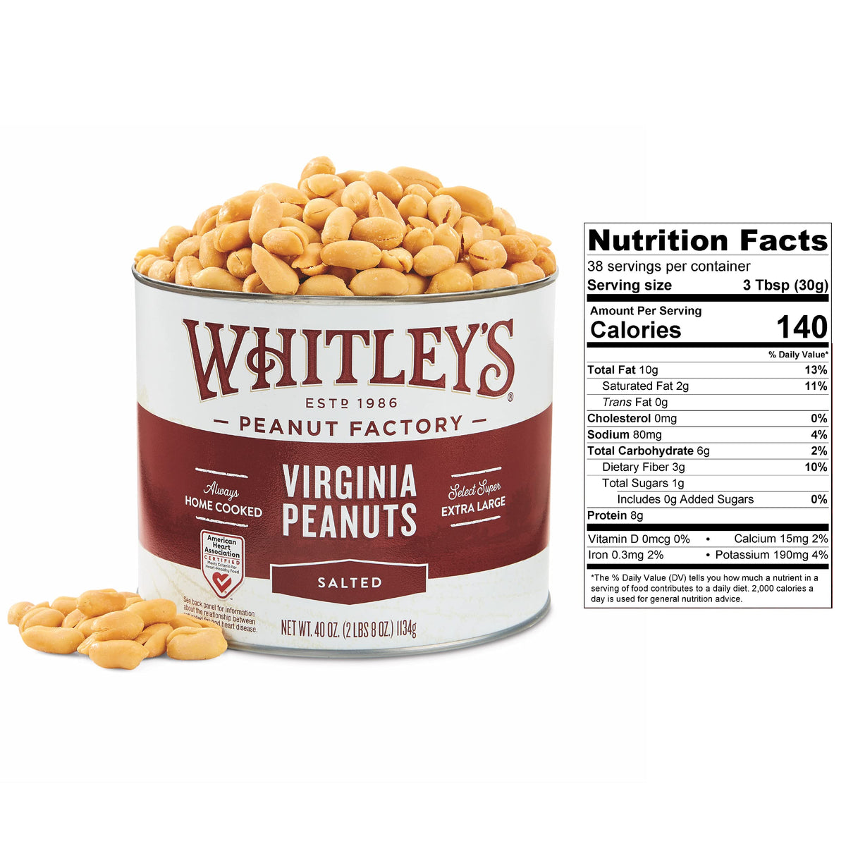 Whitley's Salted Virginia Peanuts handheld-snack for easy on-the-go munching
