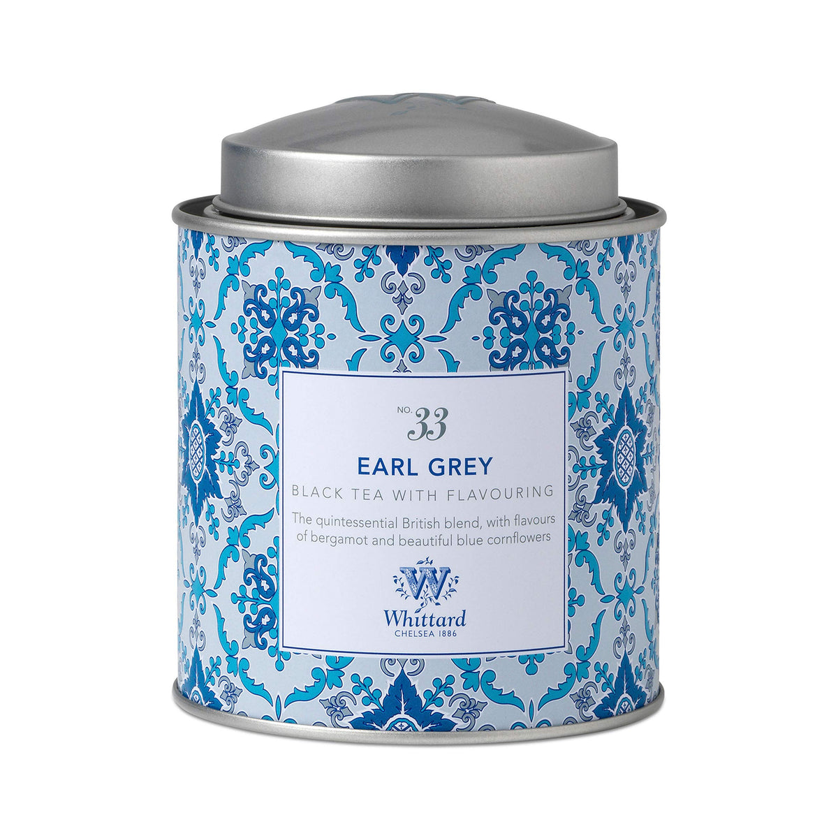 Whittard Earl Grey loose leaf tea in a resealable tin for lasting freshness.