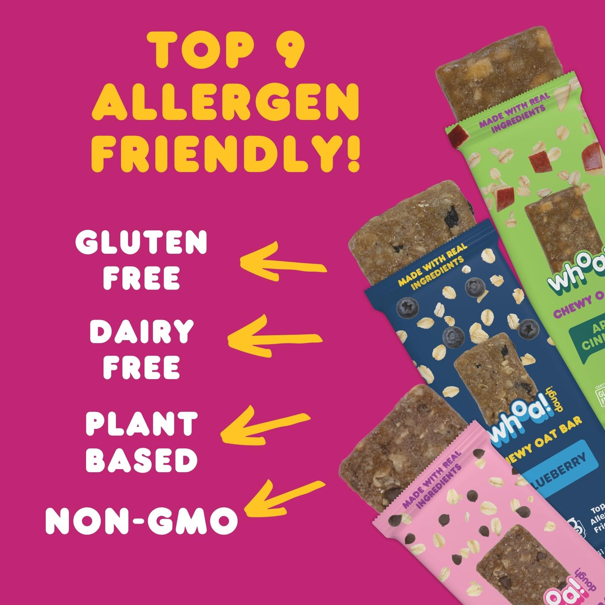 WHOA! DOUGH Chocolate Chip bar, allergen-friendly school snack option.
