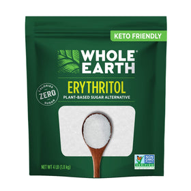 Whole Earth erythritol pouch front view highlighting zero calorie sweetness.