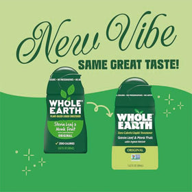 Simple blend of stevia and monk fruit for Whole Earth sweetness.