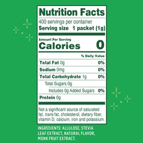 Whole Earth stevia-monk-fruit-allulose packets closeup, granulated texture ideal for measuring.