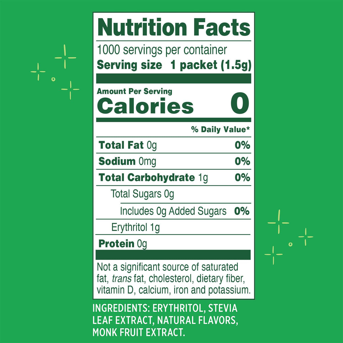 A 1,000-pack carton of Whole Earth Sweetener on a shelf.