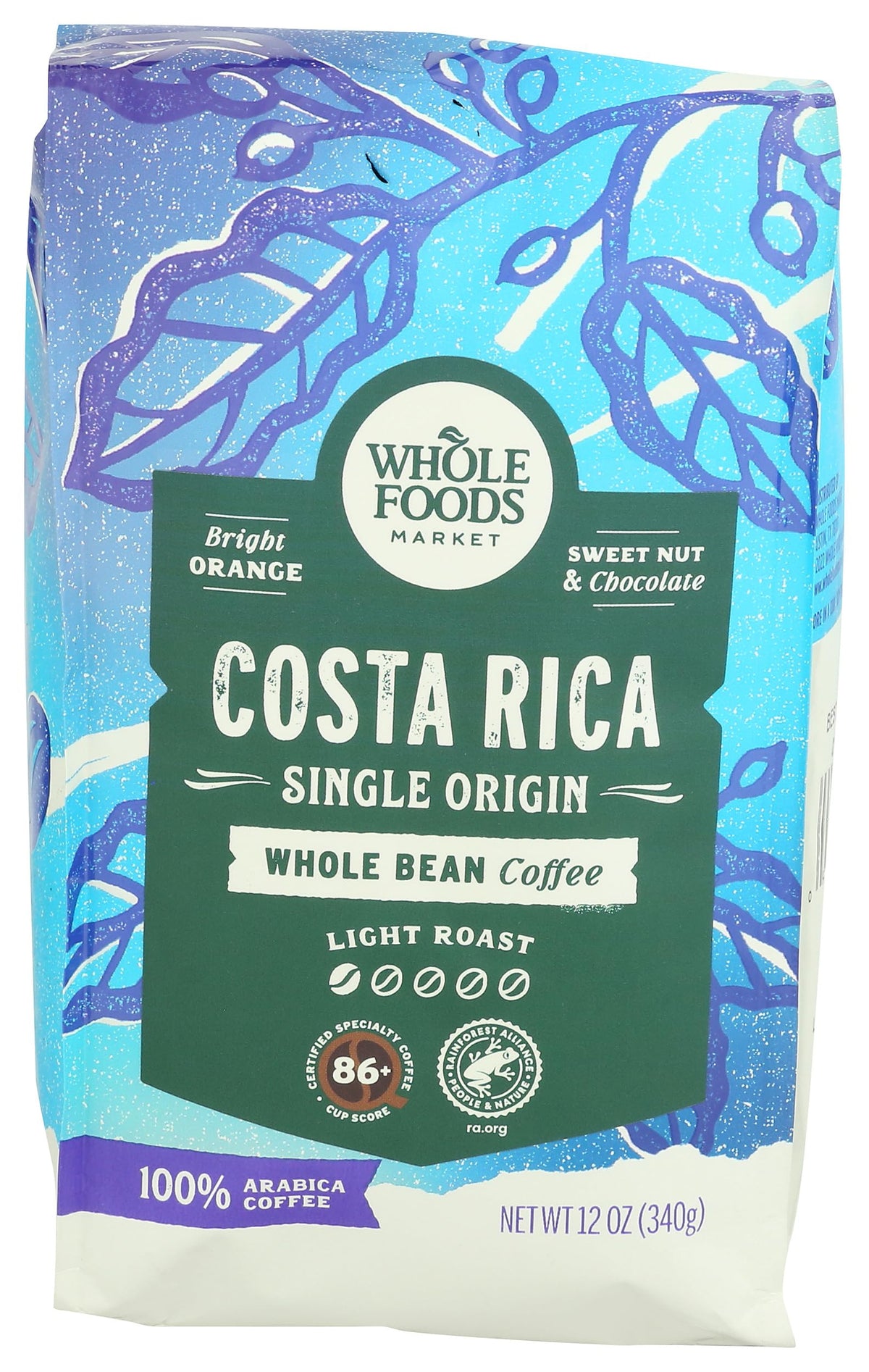 Whole Foods Market Costa Rica orange-note coffee, whole-bean freshness for bright pour-over mornings